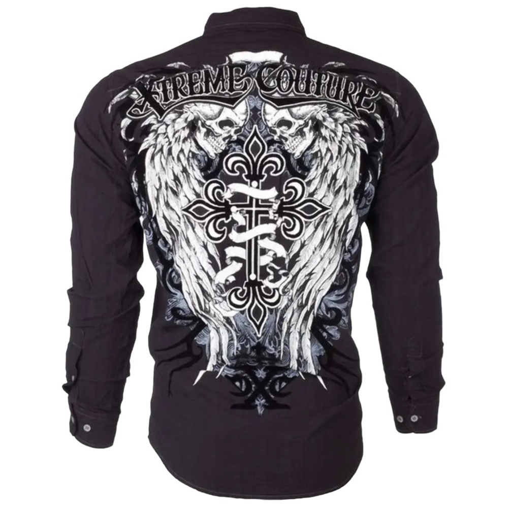XTREME COUTURE by AFFLICTION Men's BUTTON DOWN Shirt KINGS FALL Skulls $78